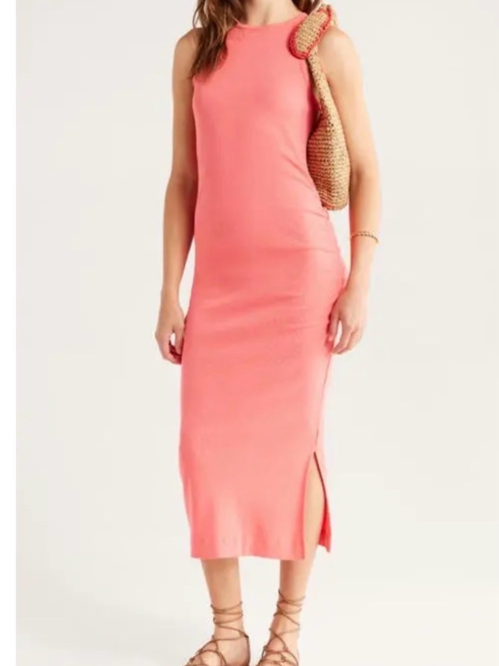 Caslon Coral Sleeveless Ruched-Side Maxi Dress